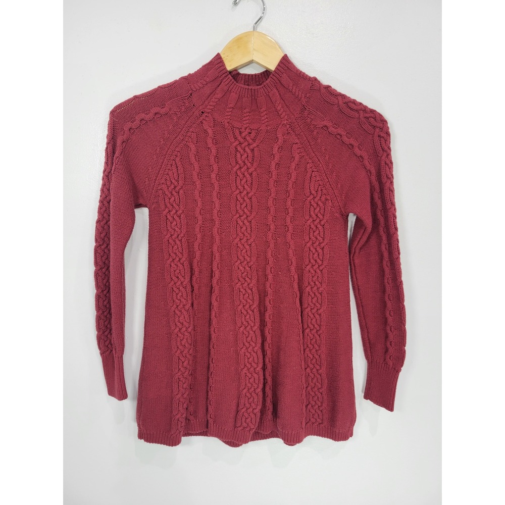 The Limited Collection Womens Burgundy Cable Knit Mock Neck Raglan Sweater Small